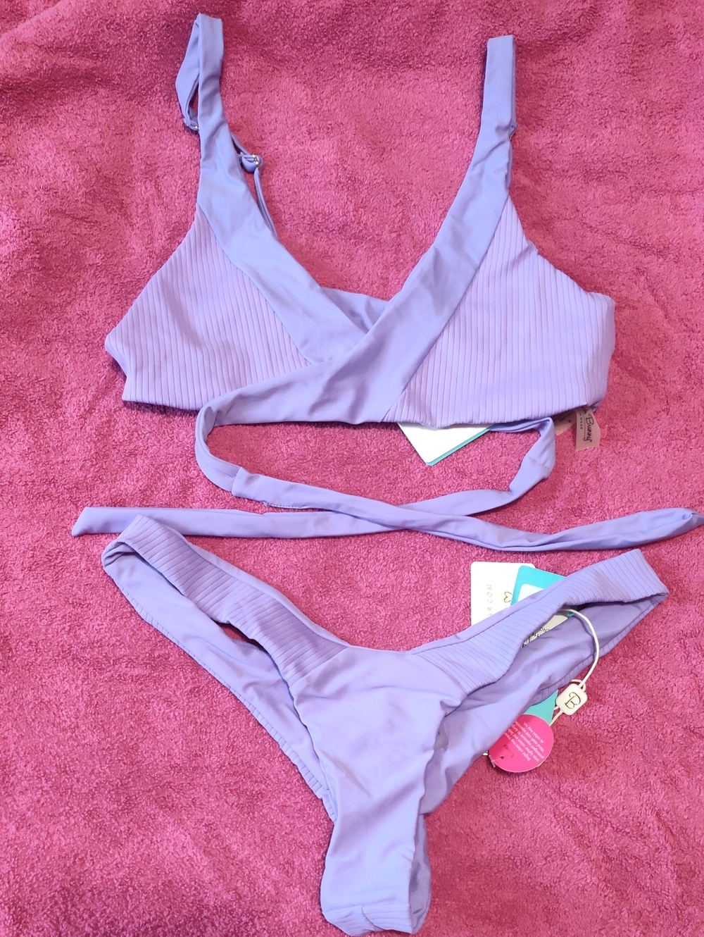 Beach Bunny Lilac Ribbed Wrap Bikini Set